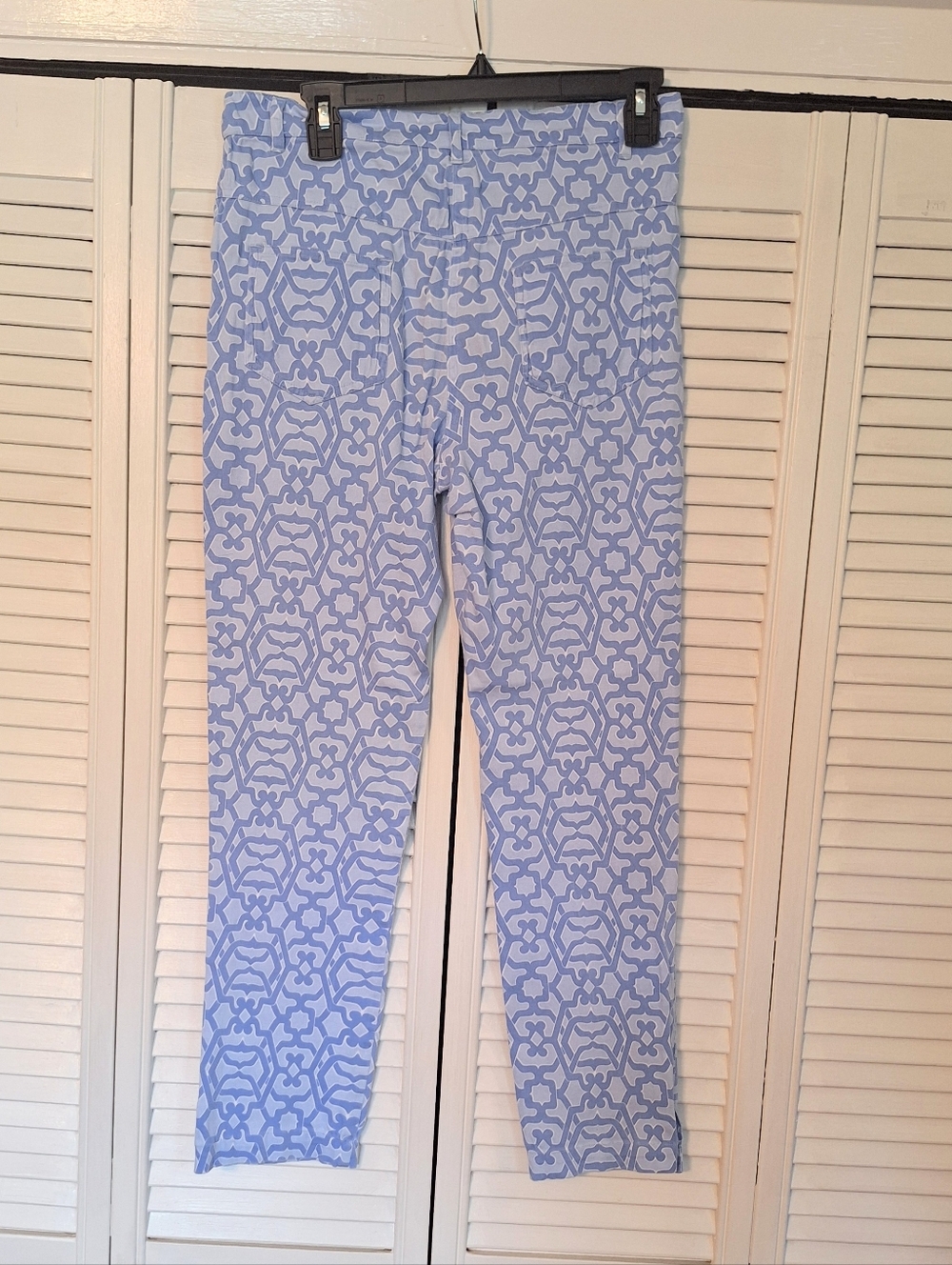 Gretchen Scott Gripe Less Blue Geo Print Crop Pants Sz Large - Picture 3 of 6